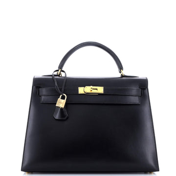 Hermes Kelly Handbag Black Box Calf with Gold Hardware 32