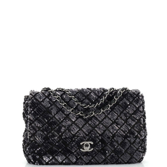 Chanel Classic Single Flap Bag Quilted Satin and Sequins Medium