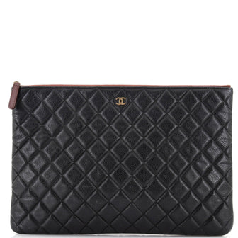 Chanel O Case Clutch Quilted Caviar Large