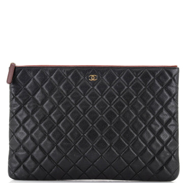 Chanel O Case Clutch Quilted Caviar Large