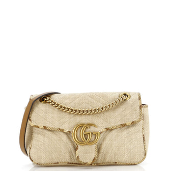 Gucci GG Marmont Flap Bag Matelasse Raffia with Snakeskin Small