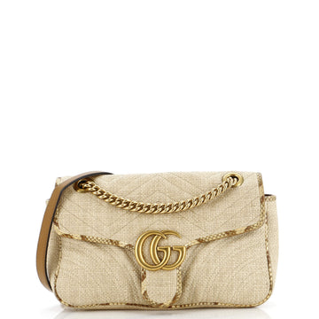Gucci GG Marmont Flap Bag Matelasse Raffia with Snakeskin Small