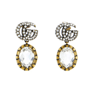 Gucci Double G Round Drop Earrings Metal with Crystals