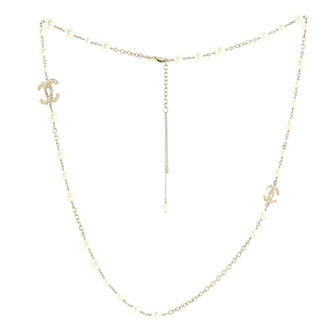 Chanel Twisted CC Long Necklace Metal with Crystals and Faux Pearls