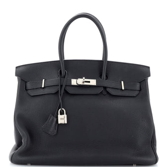 Hermes Birkin Handbag Black Clemence with Palladium Hardware 35