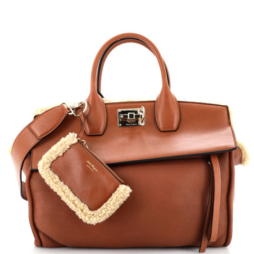 Salvatore Ferragamo Studio Satchel Leather with Shearling Large