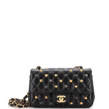 Chanel 18K Charms Classic Single Flap Bag Quilted Lambskin Mini