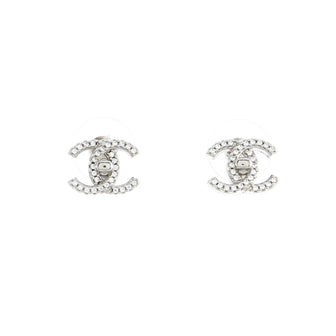 Chanel CC Stud Earrings Metal with Crystals