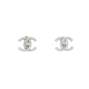 Chanel CC Stud Earrings Metal with Crystals