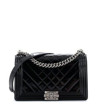 Chanel Boy Flap Bag Chevron Patent New Medium