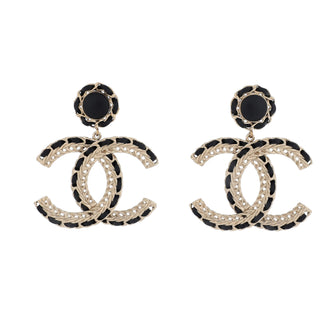 Chanel CC Woven Chain Drop Earrings Metal and Leather