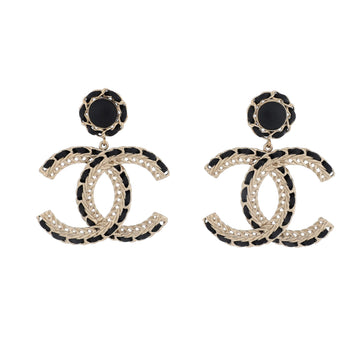 Chanel CC Woven Chain Drop Earrings Metal and Leather