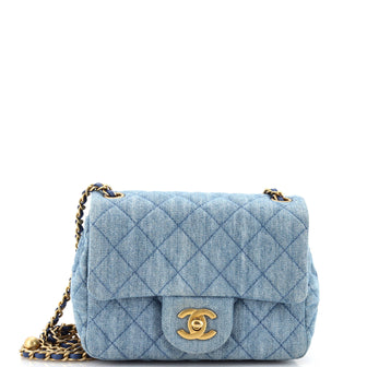 Chanel Pearl Crush Square Flap Bag Quilted Denim Mini
