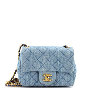 Chanel Pearl Crush Square Flap Bag Quilted Denim Mini