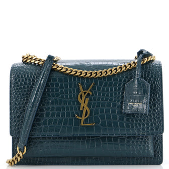 Saint Laurent Sunset Crossbody Bag Crocodile Embossed Leather Medium