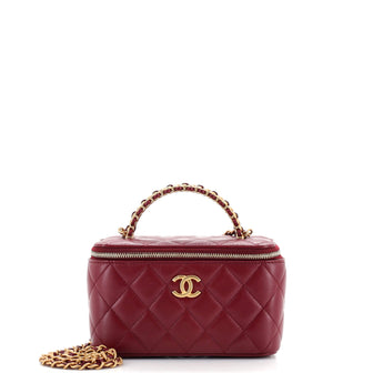 Chanel Pick Me Up Logo Handle Vanity Case with Chain Quilted Lambskin Small