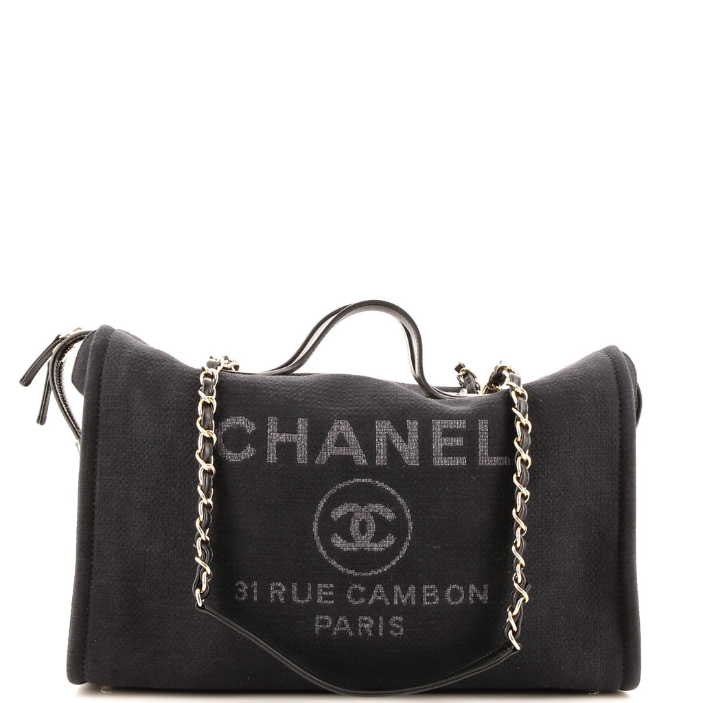 Chanel Deauville NM Top Zip Bowling Bag Mixed Fibers Maxi Black