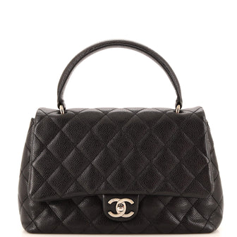Chanel Vintage Classic Top Handle Flap Bag Quilted Caviar Medium