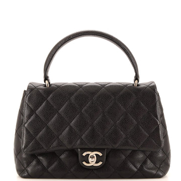 Chanel Vintage Classic Top Handle Flap Bag Quilted Caviar Medium