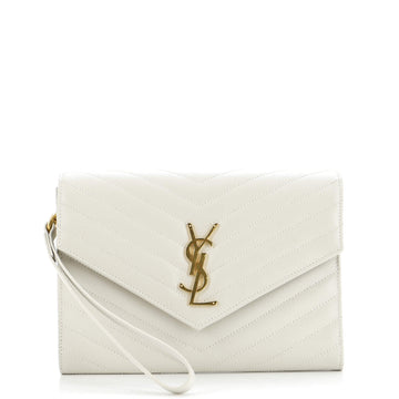 Saint Laurent Classic Monogram Envelope Wristlet Clutch Matelasse Chevron Leather