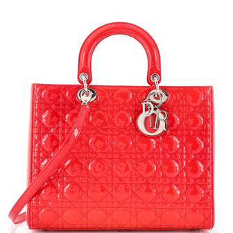 Christian Dior Vintage Lady Dior Bag Cannage Quilt Patent Large