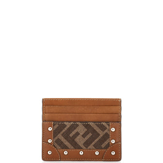 Fendi Card Holder Studded Leather with Zucca Coated Canvas