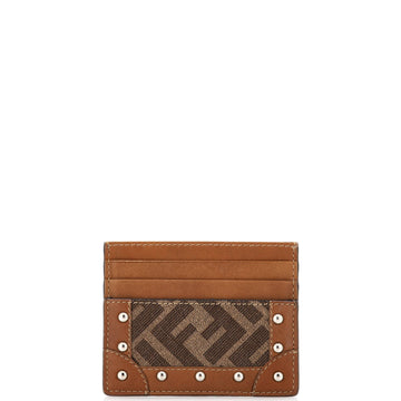 Fendi Card Holder Studded Leather with Zucca Coated Canvas