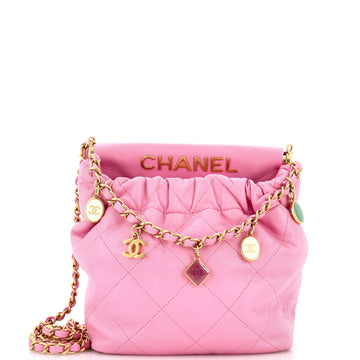 Chanel Resin Charms Chain Bucket Bag Quilted Lambskin Small