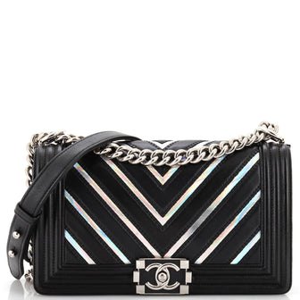 Chanel Boy Flap Bag Chevron Lambskin with Holographic PVC Old Medium