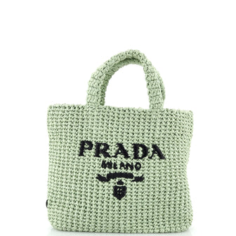 Prada Logo Tote Raffia Small