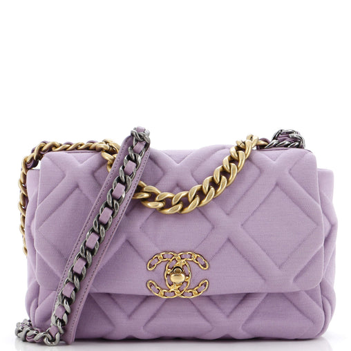 Chanel 19 Flap Bag Quilted Jersey Medium Purple 2833164