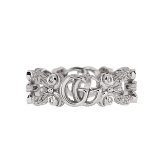 Gucci GG Flora Band Ring 18K White Gold with Diamonds
