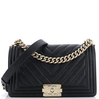 Chanel Boy Flap Bag Chevron Caviar Old Medium
