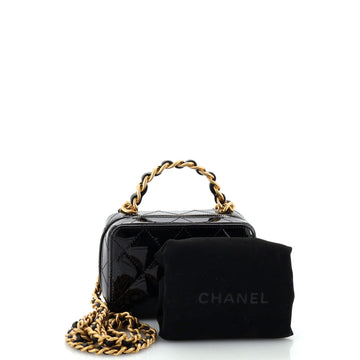 Chanel Woven Chain Top Handle Vanity Case Quilted Patent Mini