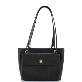 Chanel Vintage Stitched CC Shoulder Bag Caviar Medium