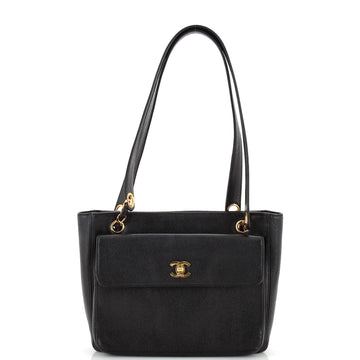 Chanel Vintage Stitched CC Shoulder Bag Caviar Medium