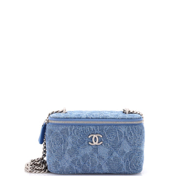 Chanel Sweet Heart Vanity Case with Chain Quilted Camellia Denim Small