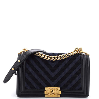 Chanel Boy Flap Bag Braided Chevron Cording and Calfskin Old Medium