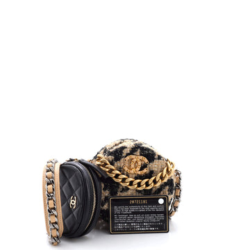 Chanel 19 Round Clutch with Chain and Coin Purse Quilted Tweed and Lambskin