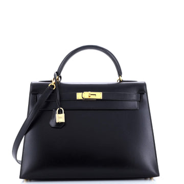Hermes Kelly Handbag Black Box Calf with Gold Hardware 32