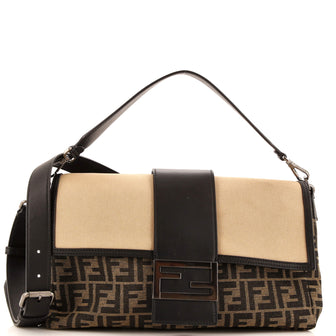 Fendi Baguette Convertible Belt Bag Zucca Canvas with Canvas and Leather Large