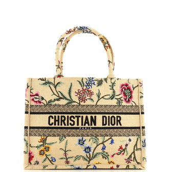 Christian Dior Book Tote Embroidered Raffia Medium