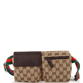 Gucci Vintage Double Belt Bag GG Canvas Small