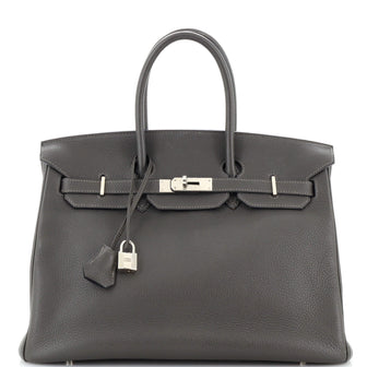 Hermes Birkin Handbag Grey Clemence with Palladium Hardware 35