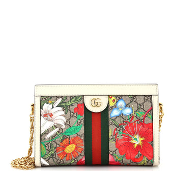 Gucci Ophidia Chain Shoulder Bag Flora GG Coated Canvas Small