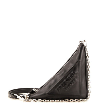 Prada Triangle Logo Zip Chain Crossbody Bag Embossed Leather Small