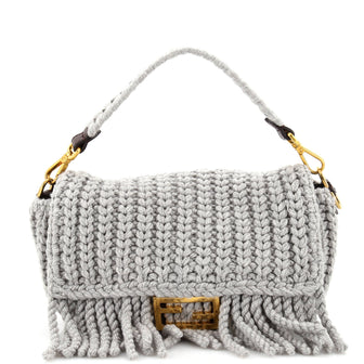 Fendi Baguette NM Bag Knit Wool with Fringe Medium