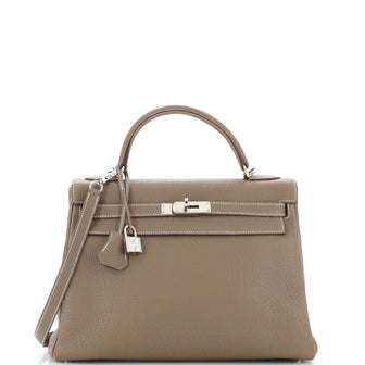 Hermes Kelly Handbag Grey Togo with Palladium Hardware 32
