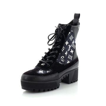 Louis Vuitton Women's Laureate Platform Desert Boots Monogram Denim with Leather and Suede
