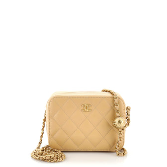 Chanel Pearl Crush Zip Around Vanity Case with Chain Quilted Lambskin Mini